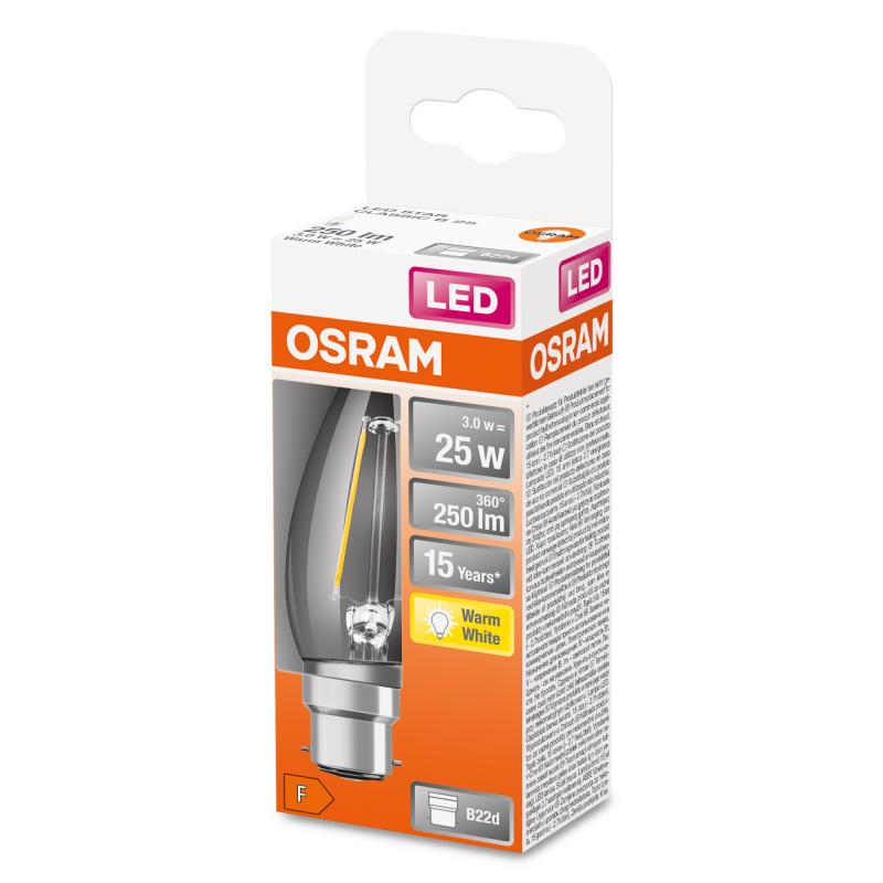 OSRAM LED Filament Glühbirne B22d 2,8W wie 25 warmweißes Licht -  Bajonettsockel