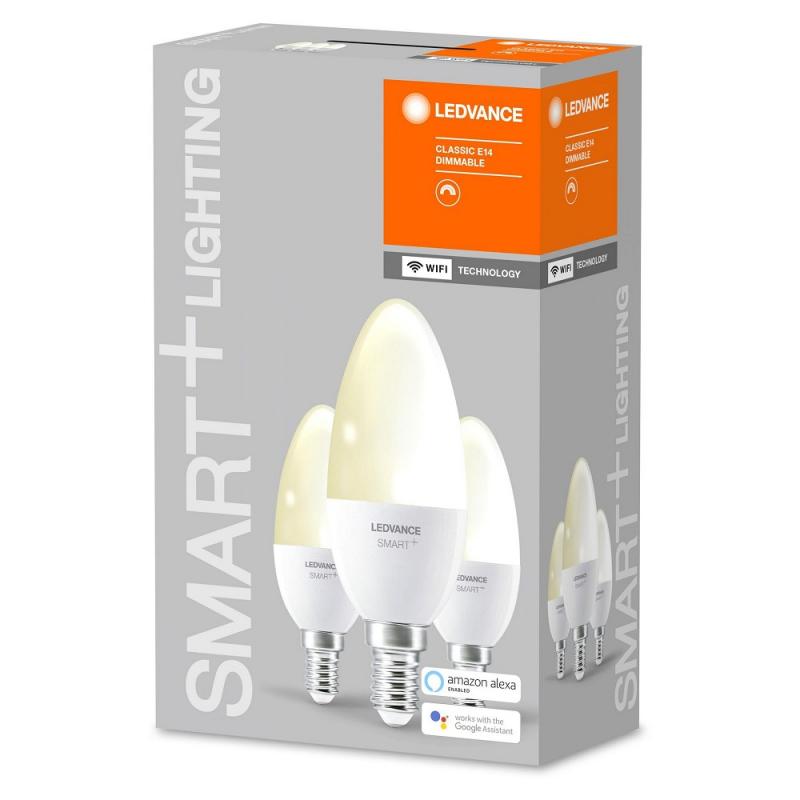 3er Pack LEDVANCE SMART+ Classic E14 Kerze Leuchtmittel dimmbar 5W warmweiss