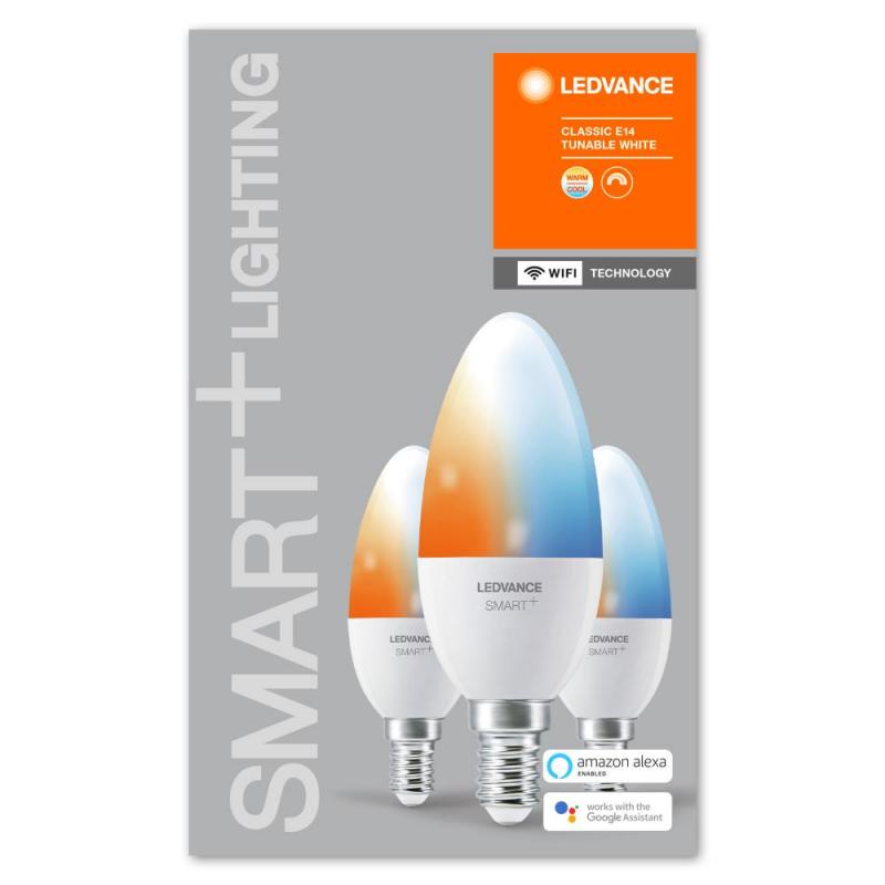 3er Pack LEDVANCE SMART+ Classic E14 Kerze Leuchtmittel dimmbar 5W warmweiss bis kaltweiss