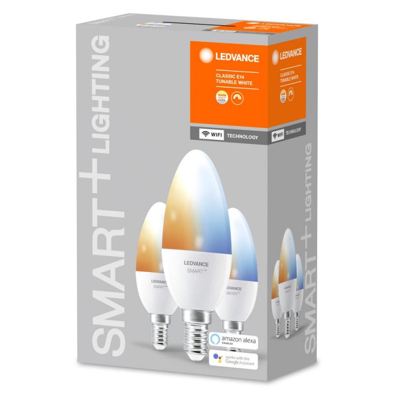 3er Pack LEDVANCE SMART+ Classic E14 Kerze Leuchtmittel dimmbar 5W warmweiss bis kaltweiss