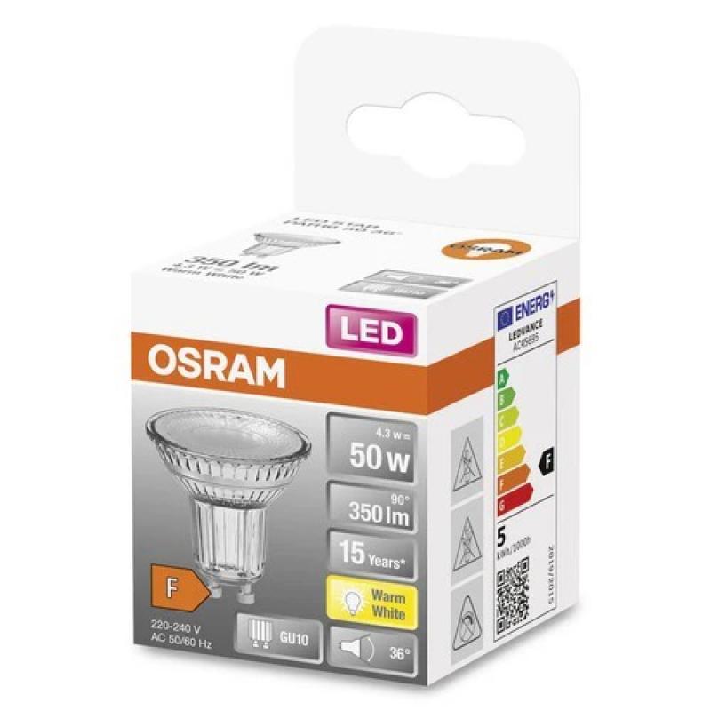 OSRAM VALUE PAR 16 50 GU10 LED Strahler 4,3W=50W 36° 2700K aus Glas warmweißes Licht für Akzentbeleuchtung