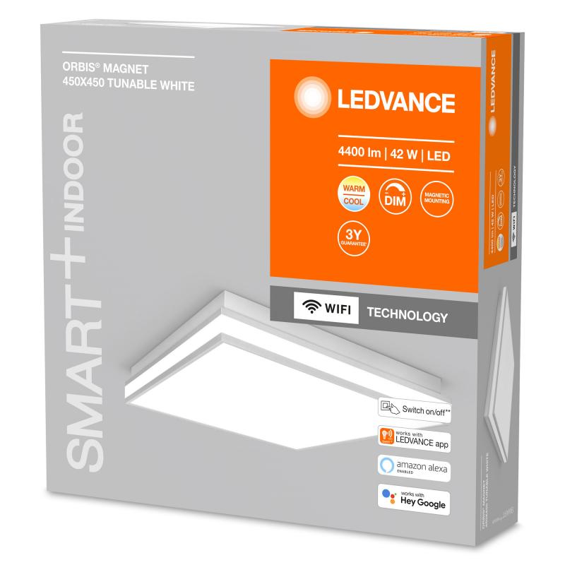 LEDVANCE SMART+ WIFI Orbis Magnet 45 x 45 graue Deckenleuchte TW
