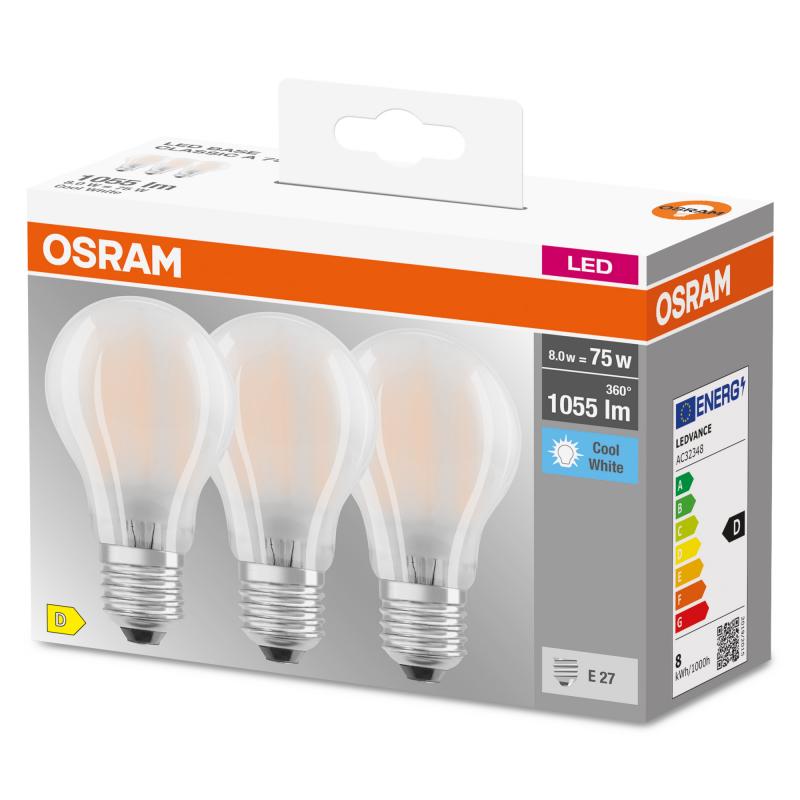 3er Pack OSRAM LED BASE E27 Lampe matt 7,5W Ersatz für 75W neutralweiß 4000K