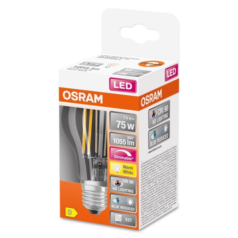 OSRAM E27 LED SUPERSTAR PLUS Lampe HD LIGHTING klar dimmbar 7,5W wie 75W warmweißes Licht & hohe Farbwiedergabe
