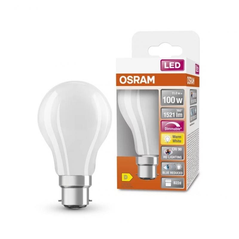 OSRAM B22D LED Lampe SUPERSTAR PLUS HD LIGHTING matt dimmbar 11W wie 100W warmweißes Licht & hohe Farbwiedergabe