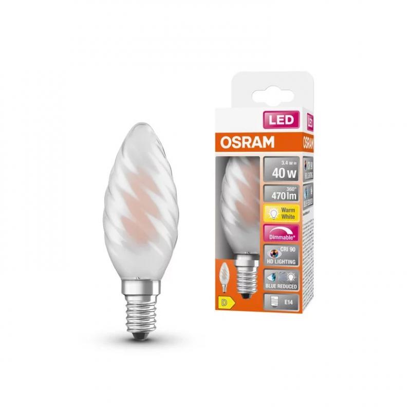 OSRAM E14 LED Gedrehte Kerzenlampe Superstar Plus HD LIGHTING Filament matt 3,4W wie 40W dimmbar warmweiß Ra90