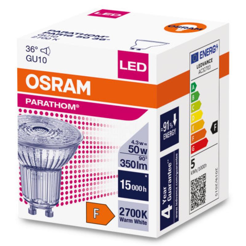 OSRAM GU10 LED-Leuchtmittel PARATHOM PAR16 Strahler 36° 4,3W wie 50W 2700K - Aktion: Nur noch angezeigter Bestand verfügbar