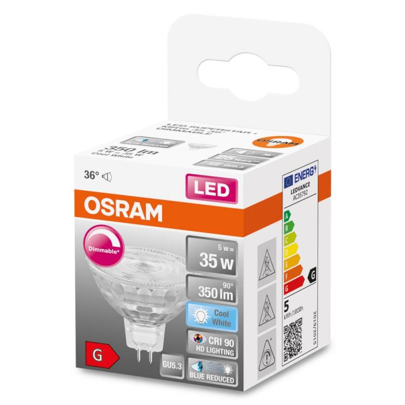 OSRAM GU5.3 Strahler Superstar Plus MR16 HD LIGHTING 36° Abstrahlwinkel dimmbar 5W wie 35W neutralweißes Licht 90Ra