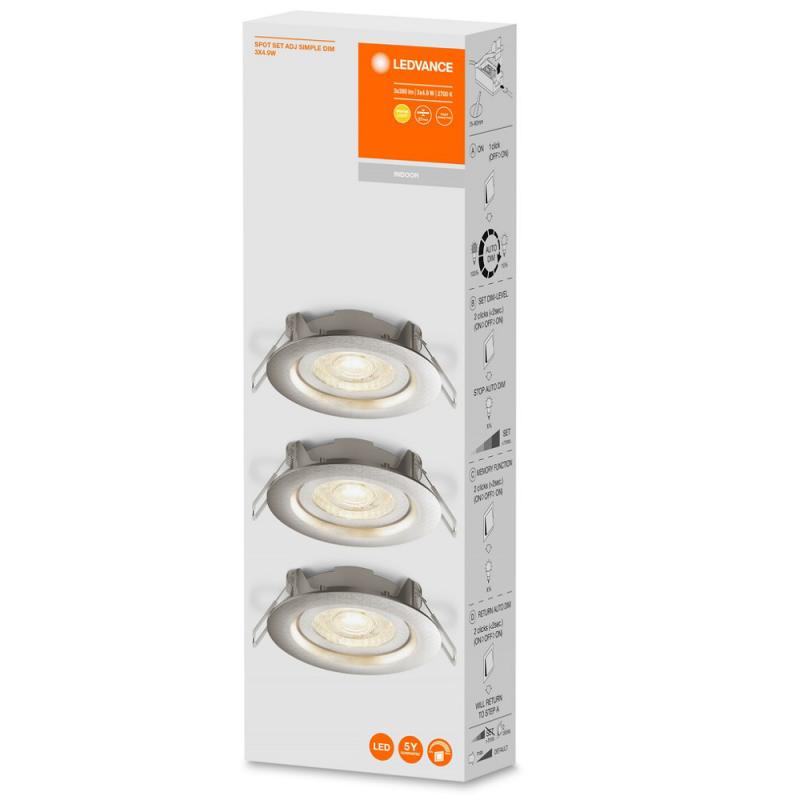 3er-Pack Ledvance LED Einbauleuchten Nickel gebürtet 2700k warmweißes Licht dimmbar