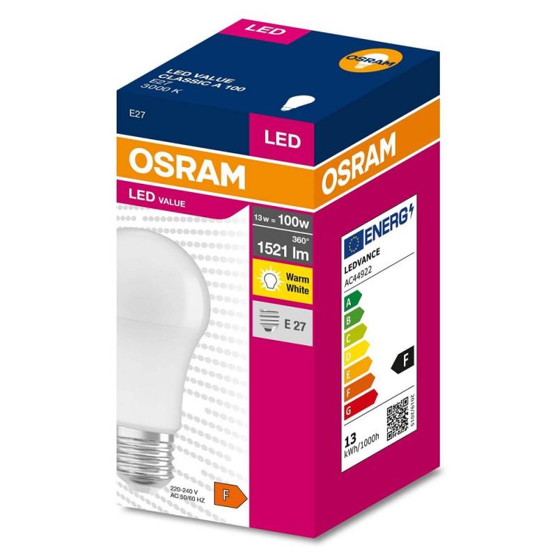 OSRAM E27 LED Leuchtmittel VALUE CLASSIC A 100 leistungsstark 13W wie 100W 3000K warmweißes Licht