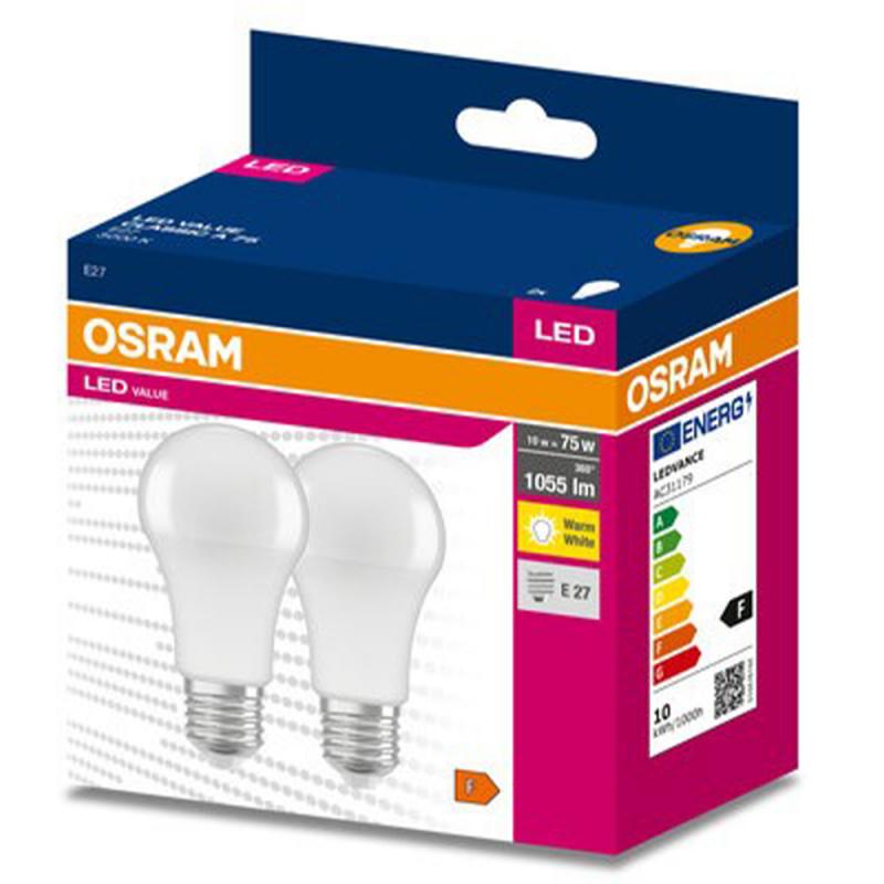 2er Pack OSRAM E27 LED Lampe Value Class matt 10W wie 75W warmweiß 3000K