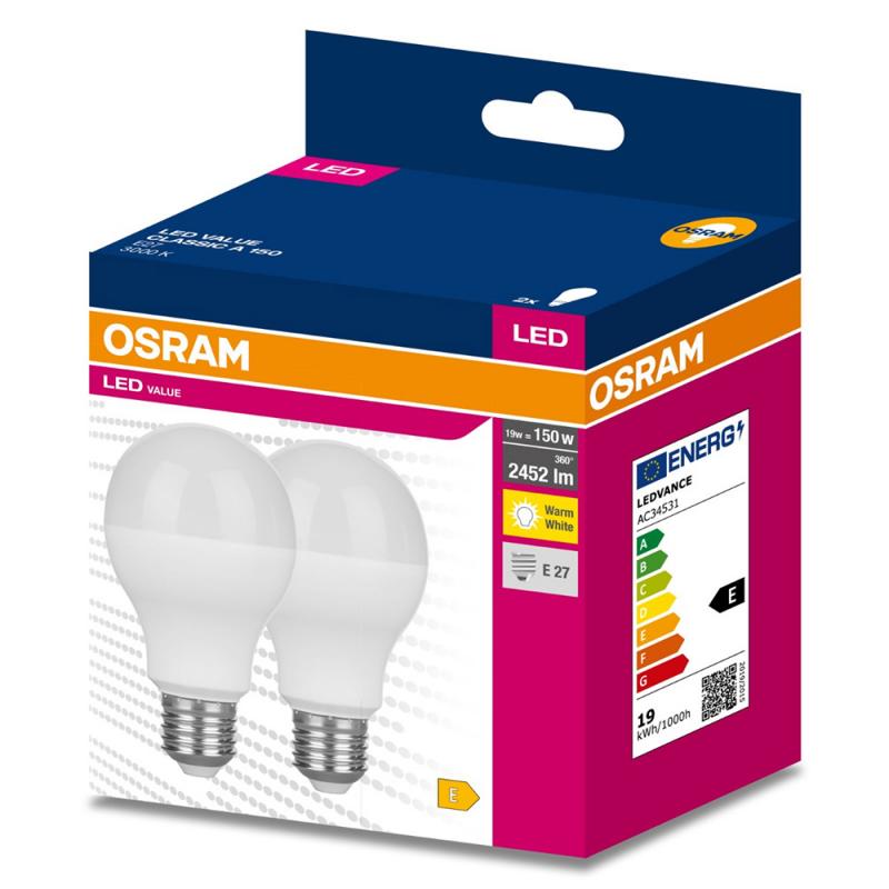 2er Pack OSRAM E27 LED Leuchtmittel Value Class leistungsstark matt 19W wie 150W warmweiß 3000K