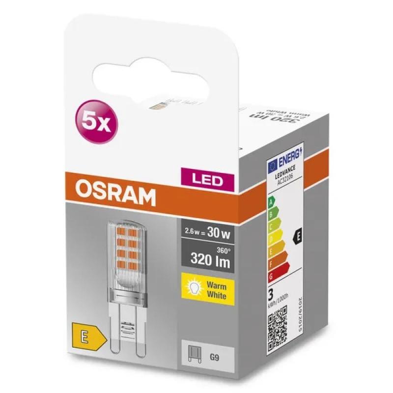 5er Pack OSRAM LED Base PIN G9 Lampe 2,6W wie 30W 2700K warmweißes Licht