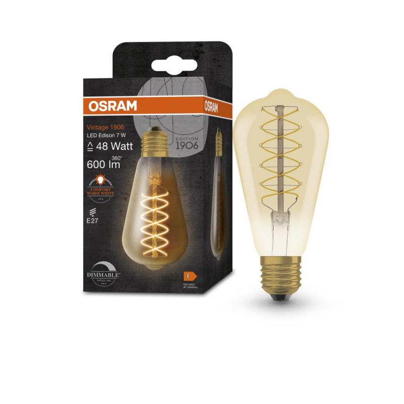 Ledvance LED VINTAGE E27 Glühlampe Edison SMOKE 7W wie 48W dimmbar extra warmweißes gemütliches Licht - Bernsteinfarbe