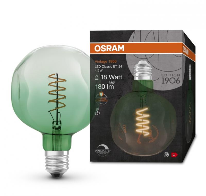 OSRAM E27 LED Glühlampe dekorativ soft-grün getönt & dimmbar 4,5W wie 18W extra warmweißes gemütliches Licht in besonderer Form