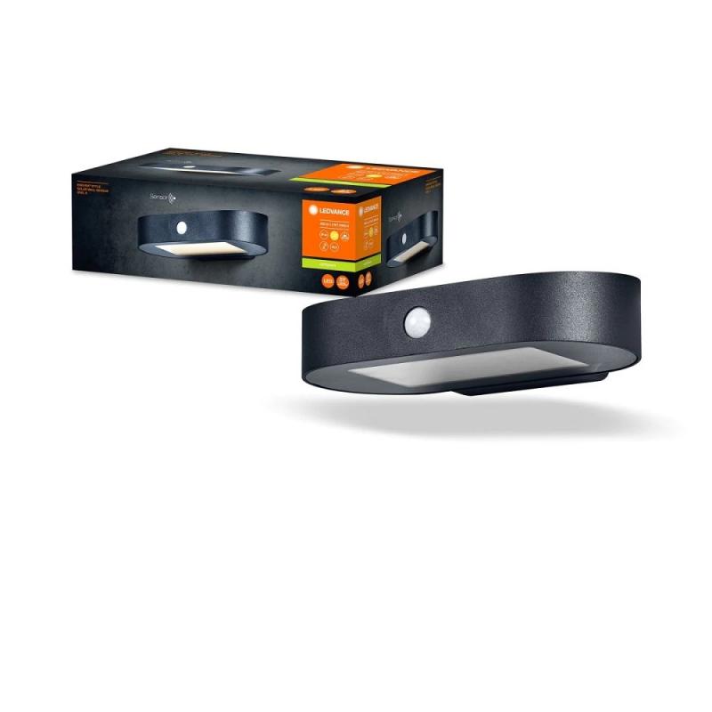 LEDVANCE Wandleuchte Endura Style Oval S Wall Solar & Sensor in Schwarz aus Aluminium 3000K