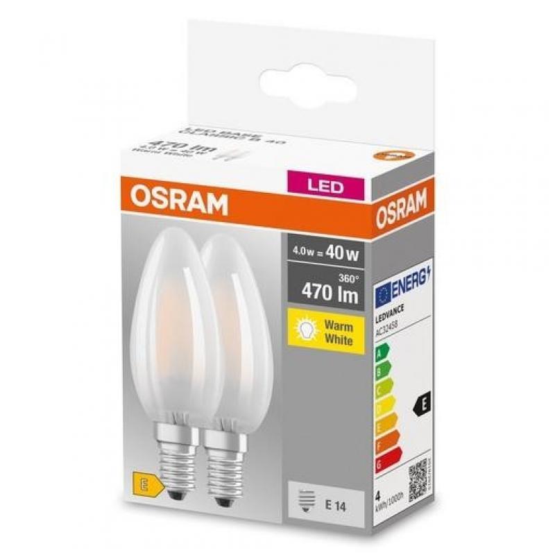 2er-PACK OSRAM BASE Classic E14 RETROFIT LED Glühbirnen MATT 4W=40W warmweisses Licht
