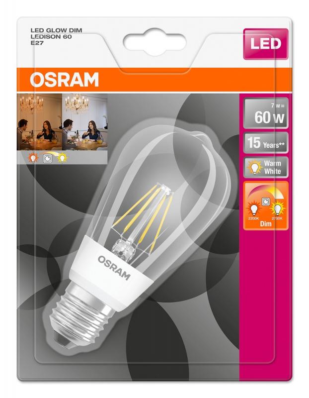 Aktion: Nur noch angezeigter Bestand verfügbar - Osram LED GLOW DIM LEDISON E27 LED Lampe dimmbar 7W 2700K wie 60W