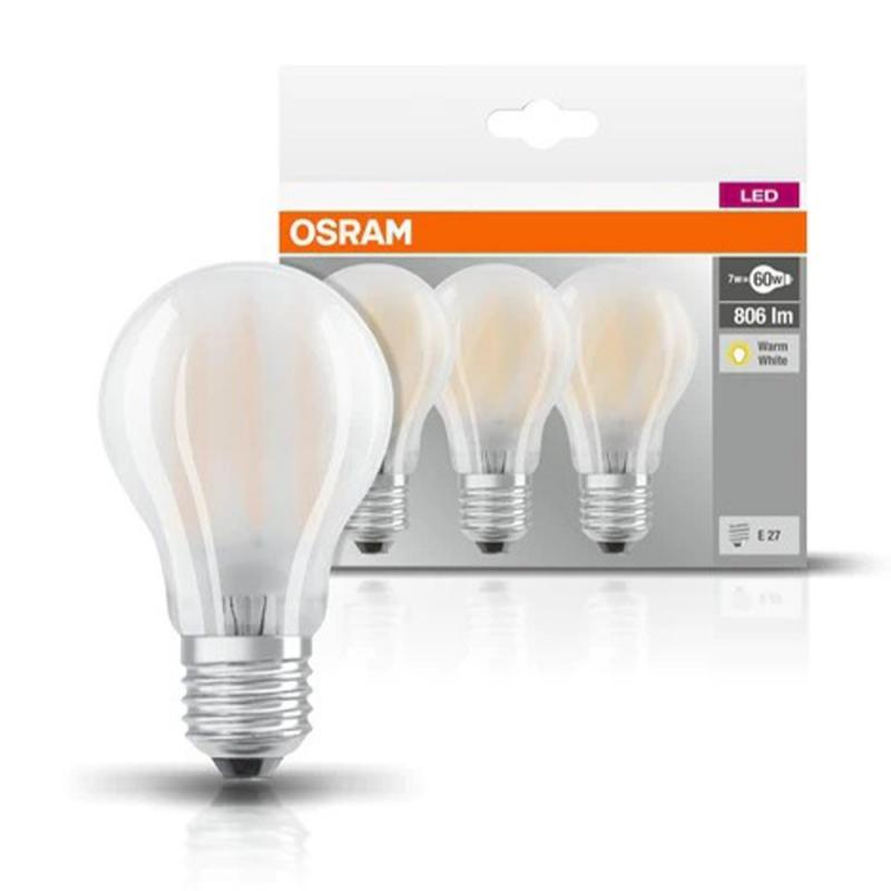 3er PACK Osram E27  BASE LED-Leuchtmittel warmweisses Licht mattierte Oberfläche 7W wie 60W