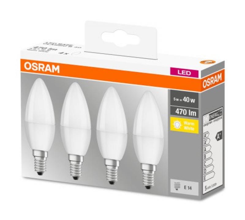 4er-PACK OSRAM LED E14 Leuchtmittel in Kerzenform MATT 4,9W wie 40W warmweisses Licht