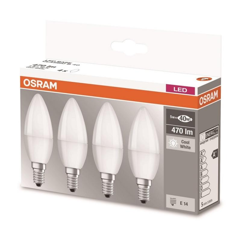 4er-PACK OSRAM E14 BASE Classic LED Leuchtmittel MATT 4,9W= 40W Neutralweißes Licht