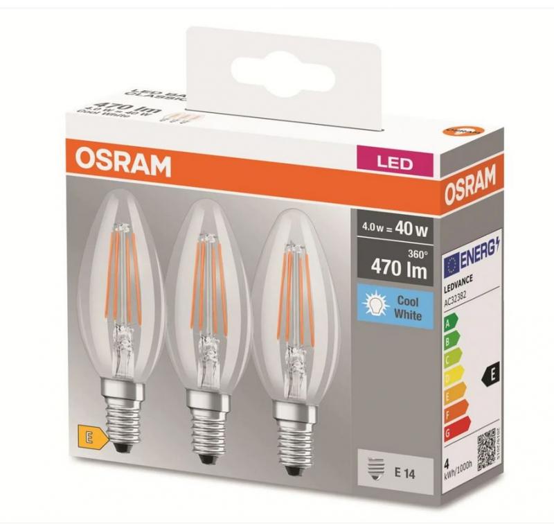 3er Pack Osram BASE E14 LED Leuchtmittel Kerzenform 4W neutralweiss wie 40W