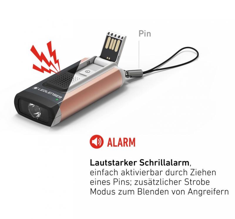 Ledlenser K6 R safety gold LED Mini Taschenlampe Schlüsselanhänger Alarmfunktion