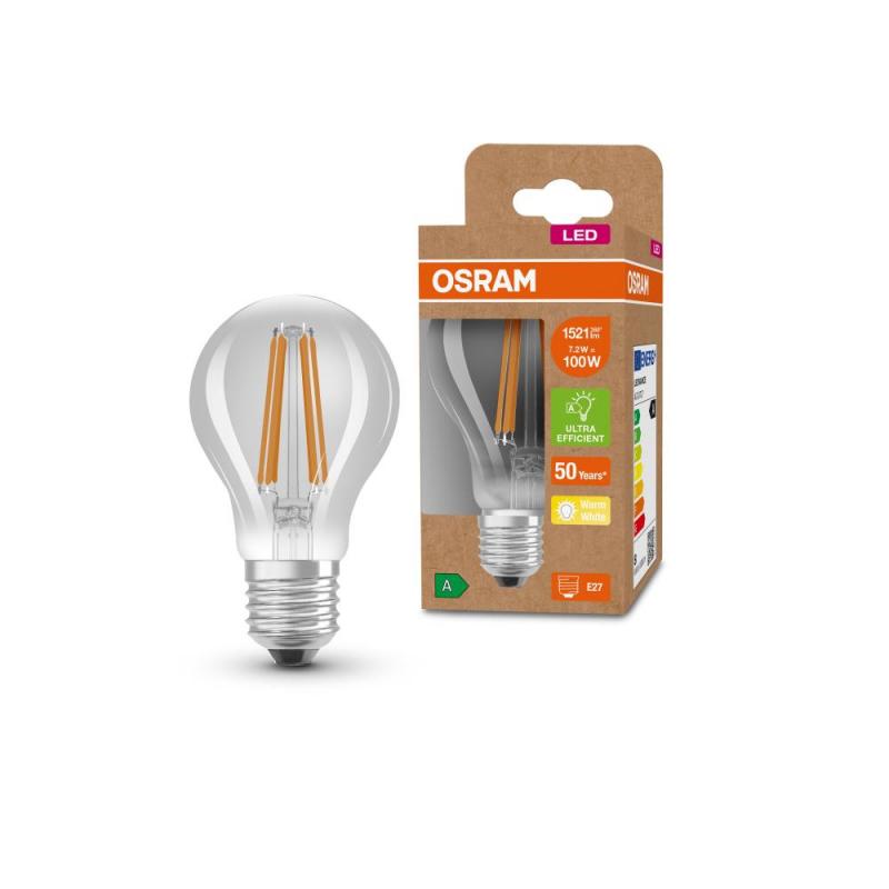 OSRAM E27 besonders effizientes  LED Leuchtmittel leistungsstark 7,2W wie 100W 3000K warmweißes Licht - beste Energie Effizienz Klasse