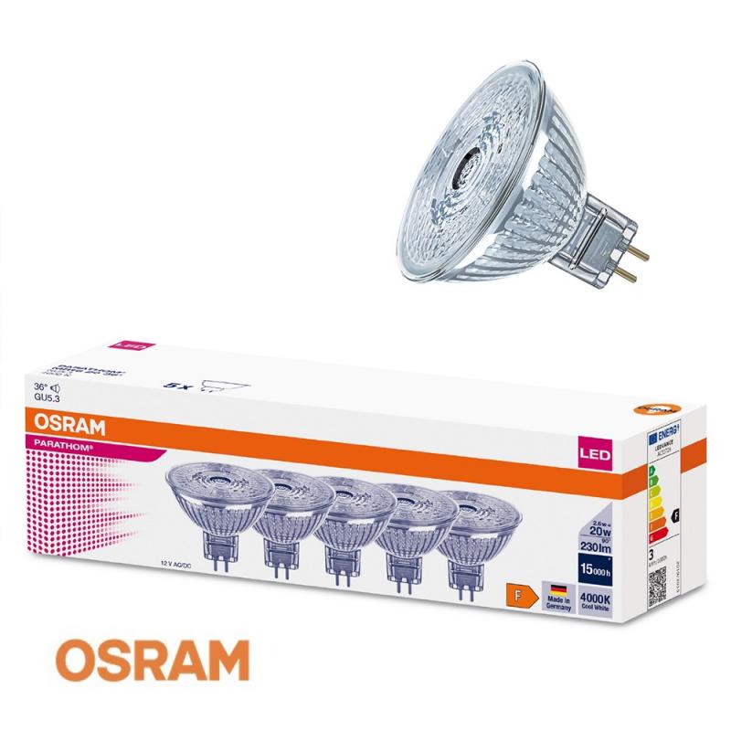 Aktion: 5er Pack OSRAM GU5.3 LED Reflektor MR16 36° Abstrahlwinkel 2,6W wie 20W 4000K neutralweiß 12V