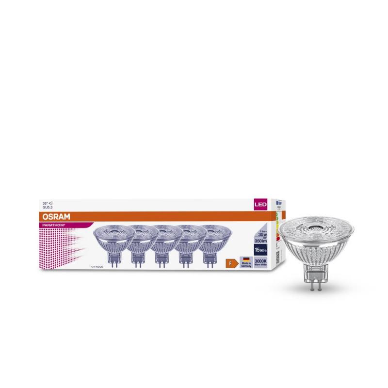 Aktion: Nur noch angezeigter Bestand verfügbar - 5er Pack OSRAM GU5.3 LED Reflektor MR16 36° Abstrahlwinkel 3,8W wie 35W 3000K warmweiß 12V