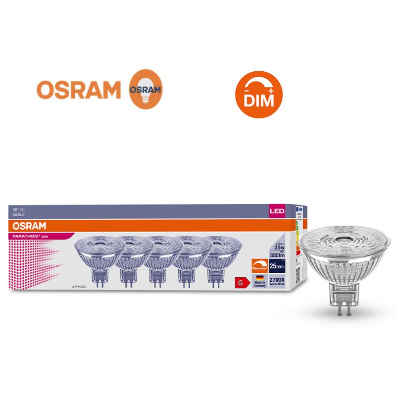 5er Pack OSRAM PARATHOM GU5.3 PAR16 LED Strahler 36° dimmbar 4,9W wie 35W 2700K warmweißes Licht 90Ra