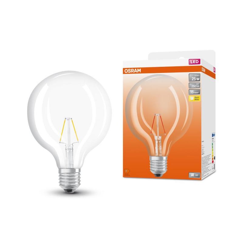 Osram E27 LED STAR RETROFIT GLOBE125 Filament-Kugellampe 2,5W wie 25W warmweiß 2700K