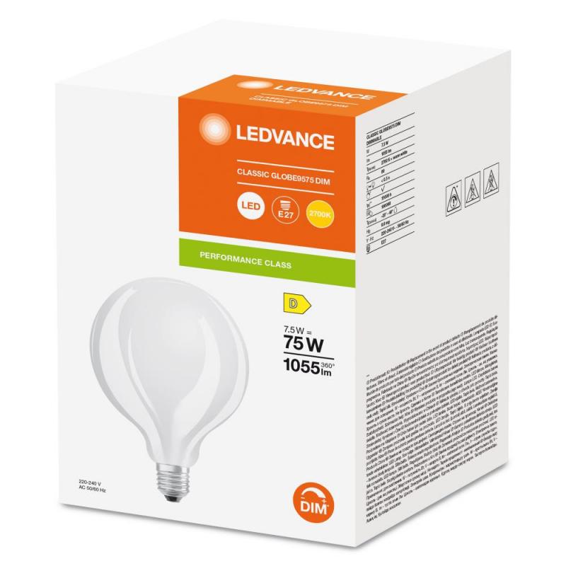Ledvance E27 LED Kugellampe Globe 95 Classic matt dimmbar 7,5W wie 75W 2700K warmweißes Licht