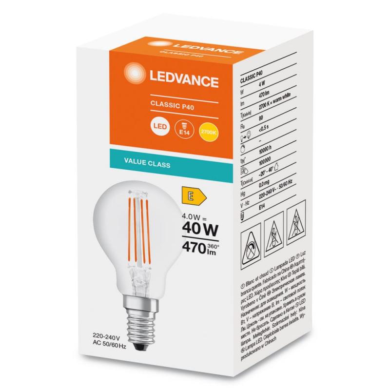 Ledvance E14 LED Tropfenlampe Classic klar 4W wie 40W 2700K warmweißes Licht