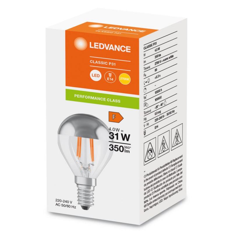 Ledvance E14 LED Kopfspiegellampe Silber 4W wie 31W 2700K warmweiß