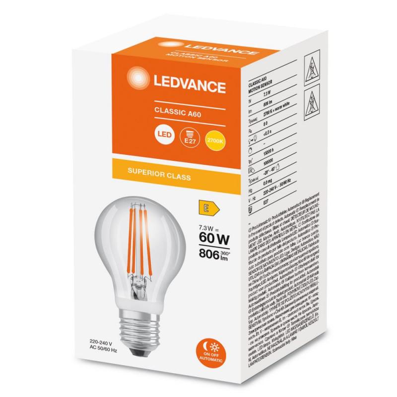 Ledvance E27 LED Lampe Motion & Sensor klar 7,3W wie 60W 2700K warmweiß