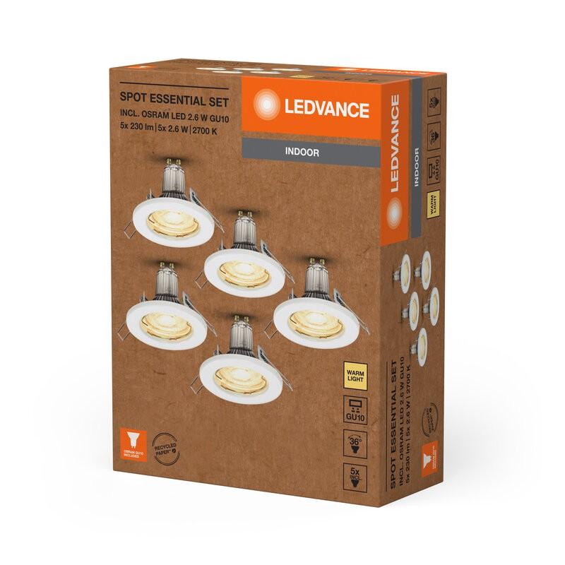 5er-Pack Ledvance LED Einbauleuchten SPOT weiß 36° Ausstrahlwinkel 2700k warmweißes Licht