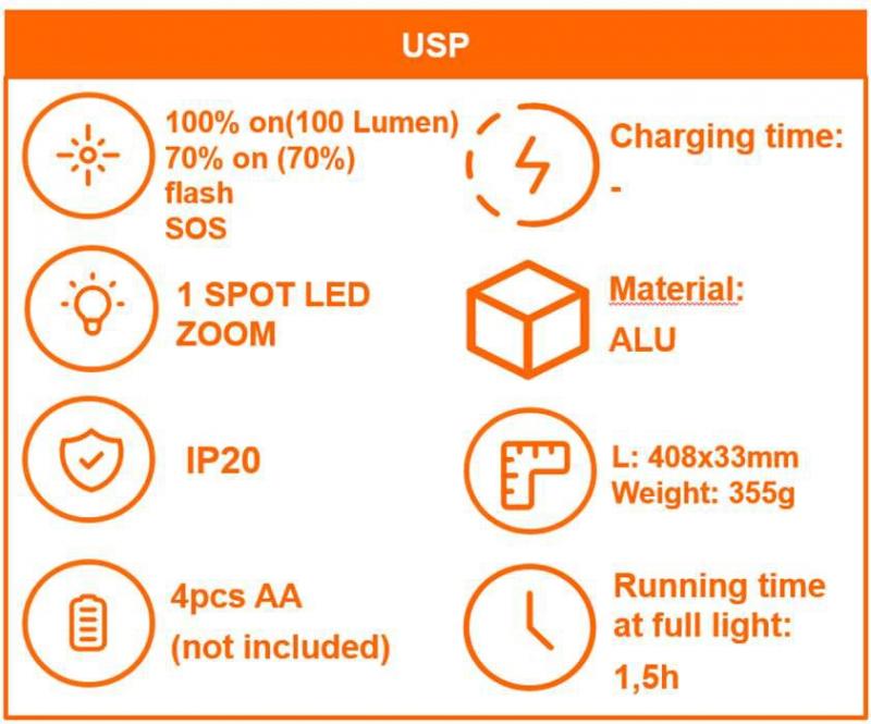 Ledvance LED Taschenlampe FLASHLIGHT Car für 4xAAA Batterien exkl. - mit Autoscheibenhammer für Notsituationen