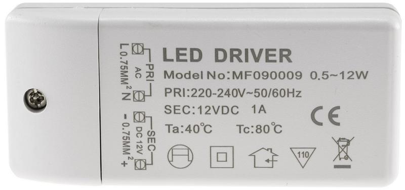 ChiliTec LED-Trafo "CT-12E-V2", 0,5-12W eckig Ein 220-240V, Aus 12V= Konstantspannung