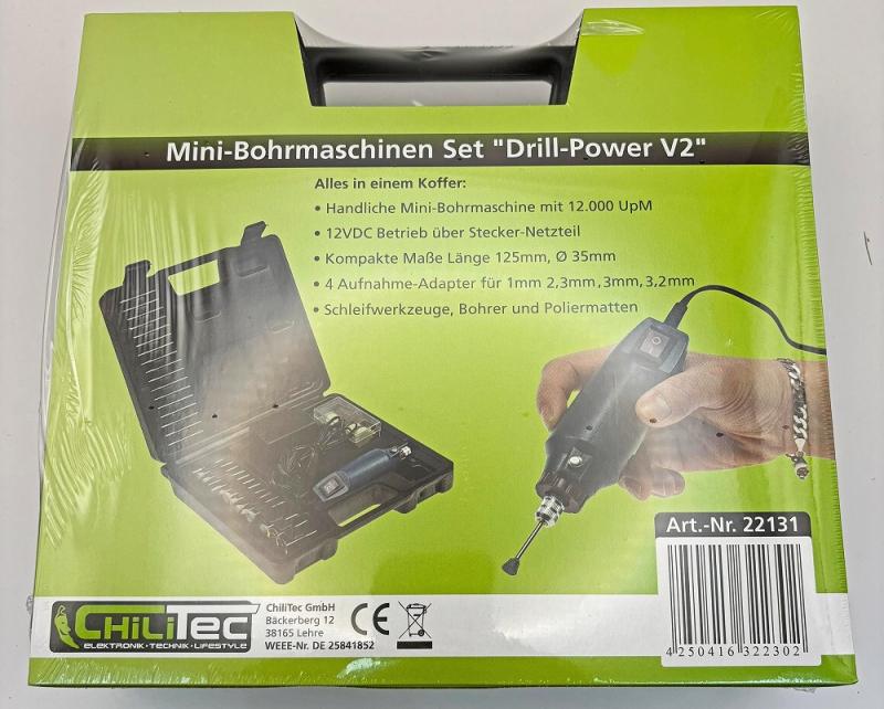 ChiliTec Mini-Bohrmaschine "Drill-Power V2" 12V= 12.000UpM, 63-teilig, viel Zubehör