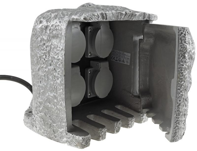 ChiliTec Gartensteckdose "Stone", 4-fach 250V/16A, IP44, inkl. 5m Zuleitung