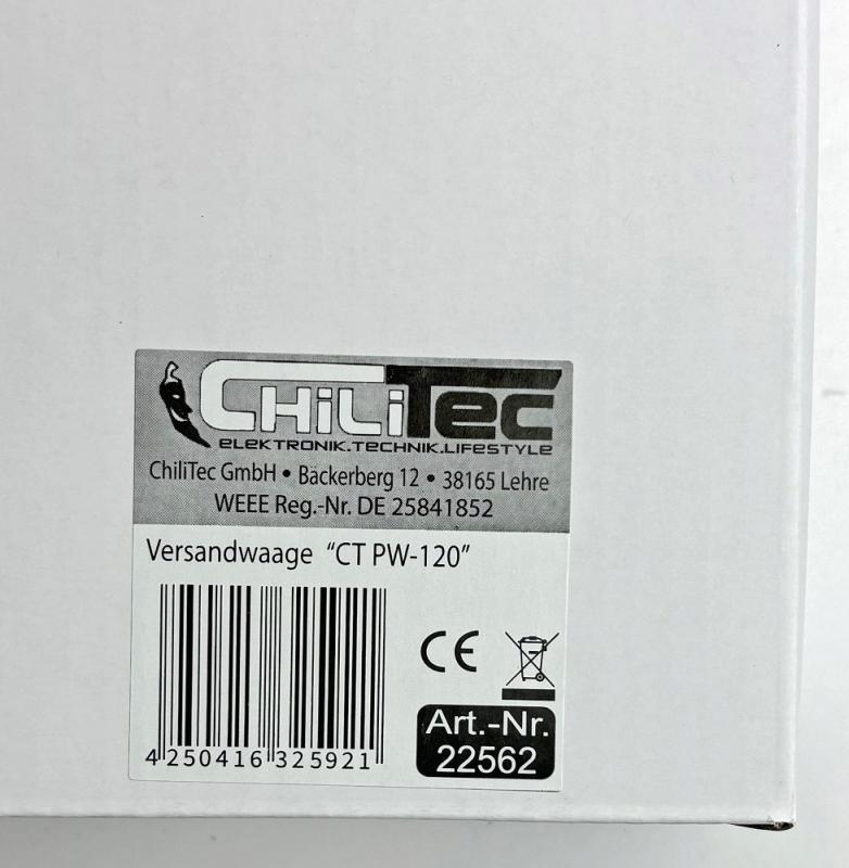 ChiliTec Paketwaage / Versandwaage "CT PW-120" 0,2-120kg, 27x27cm Edelstahl-Platte