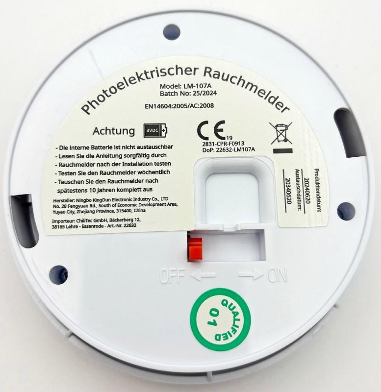 ChiliTec Rauchmelder "CT-RM 207" DIN EN14604 integrierte 10 Jahres Lithium-Batterie