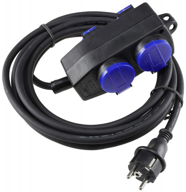 ChiliTec Werkstatt-Steckdose, 4-fach, 5m Kabel IP44, mit Aufhänger, H07RN-F 3G1,5mm²