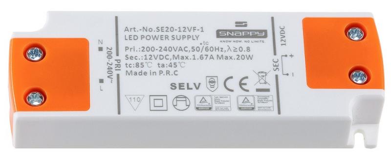 ChiliTec LED-Trafo "CT-SL20" SlimLine 0,5-20W Ein 180-264V, Aus 12V= Konstantspannung