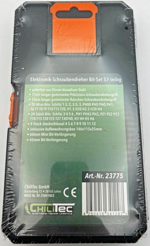 ChiliTec Elektronik-Schraubendreher Bit-Set 57-teilig, Ratschen-Schraubendreher