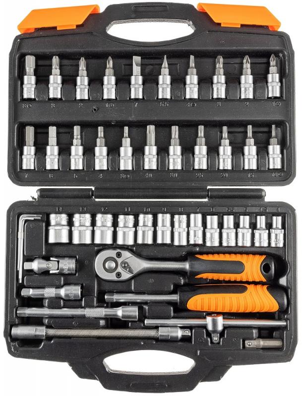 ChiliTec Steckschlüssel- und Bitsatz, 46 teilig 1/4 Zoll Knarre, Chrom Vanadium