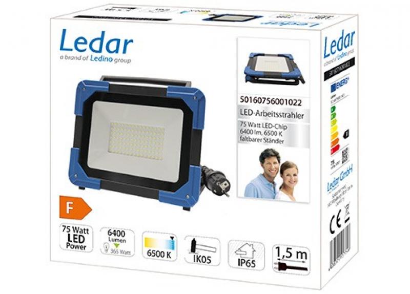 Ledar LED-Arbeitstrahler 75W Fluter 6500K, IP65, schwarz tageslichtweiss