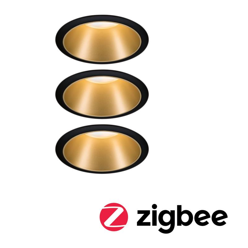 Paulmann 5146 3er Set Einbauleuchten mit ZigBee Coin Modulen dimmbar Schwarz Gold