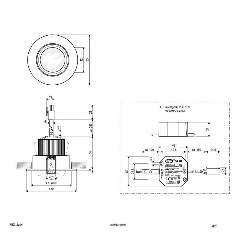 EVN LED Decken-Einbaustrahler warmweißes Licht dimmbare Lichtfarbe schwenkbar weiß IP20 6W 3000K-2000K 600lm-60lm 90Ra EinbauØ68